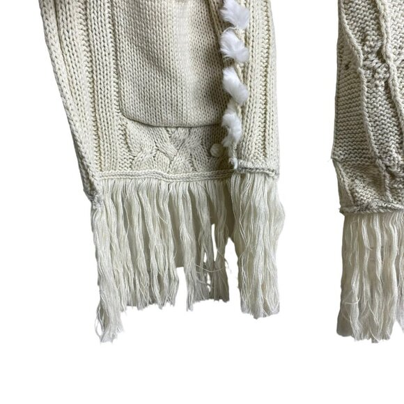 Jessica‎ Simpson Tan/White Faux Fur Cable Knit Scarf Vest Cardigan Size Medium - Picture 4 of 12